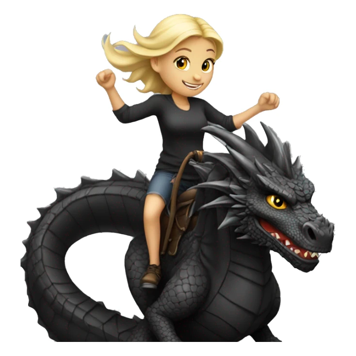 Blonde girl ride on black dragon sticker