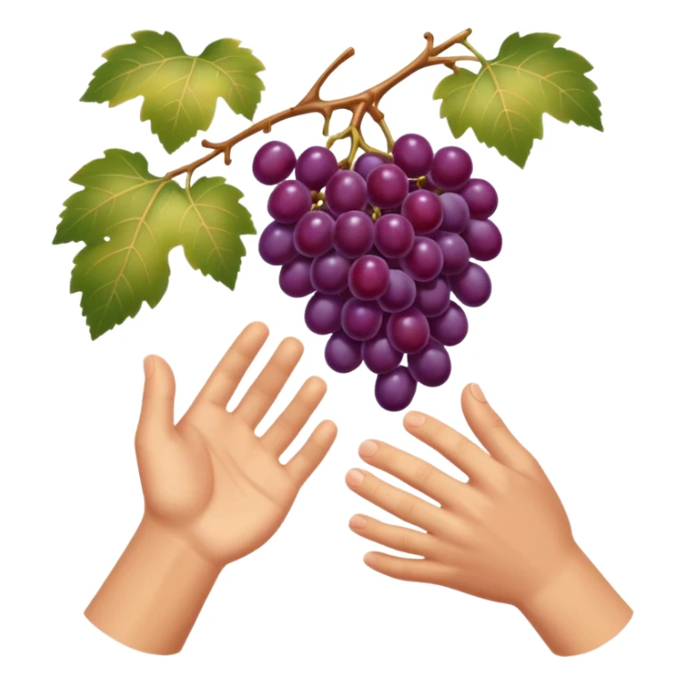 minimalist luxury emoji elegant hand picking two shiny purple grapes from a vine warm golden sunlight soft shading premium look sticker