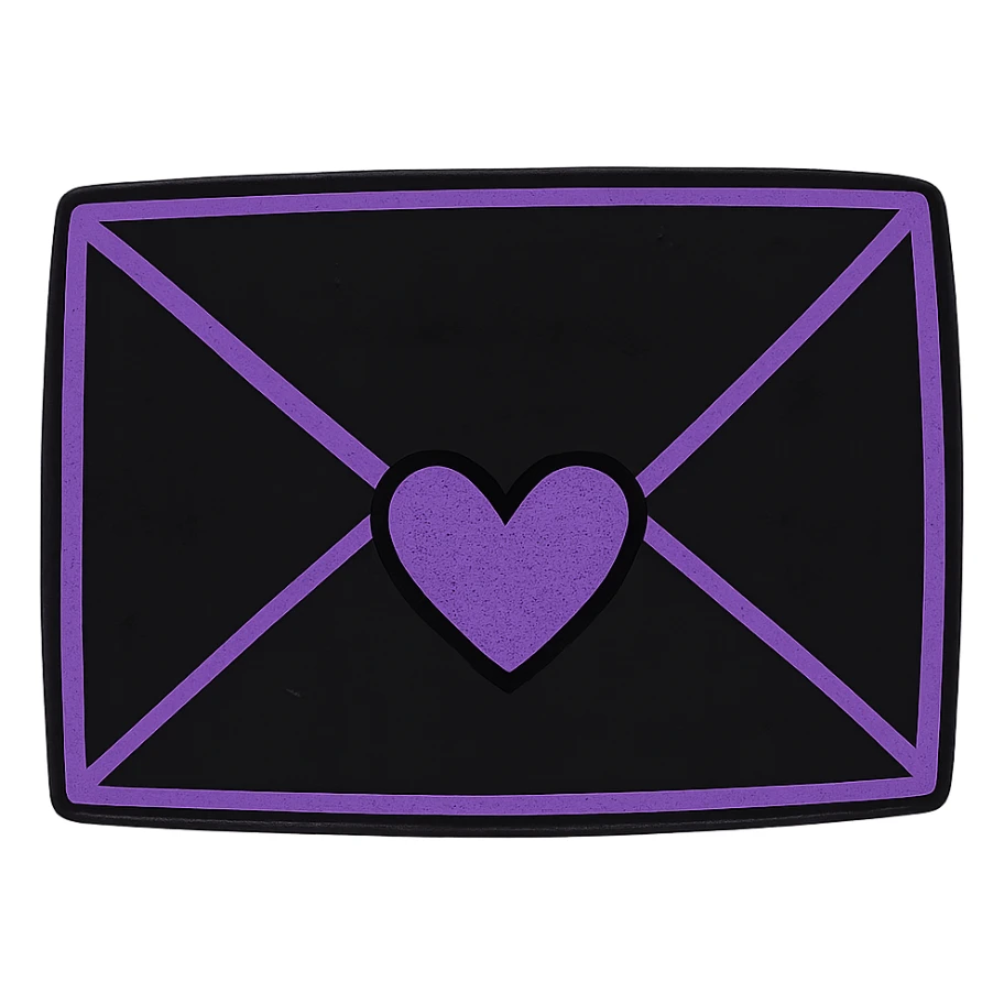 emo style black and purple envelope with a heart seal, no background sticker