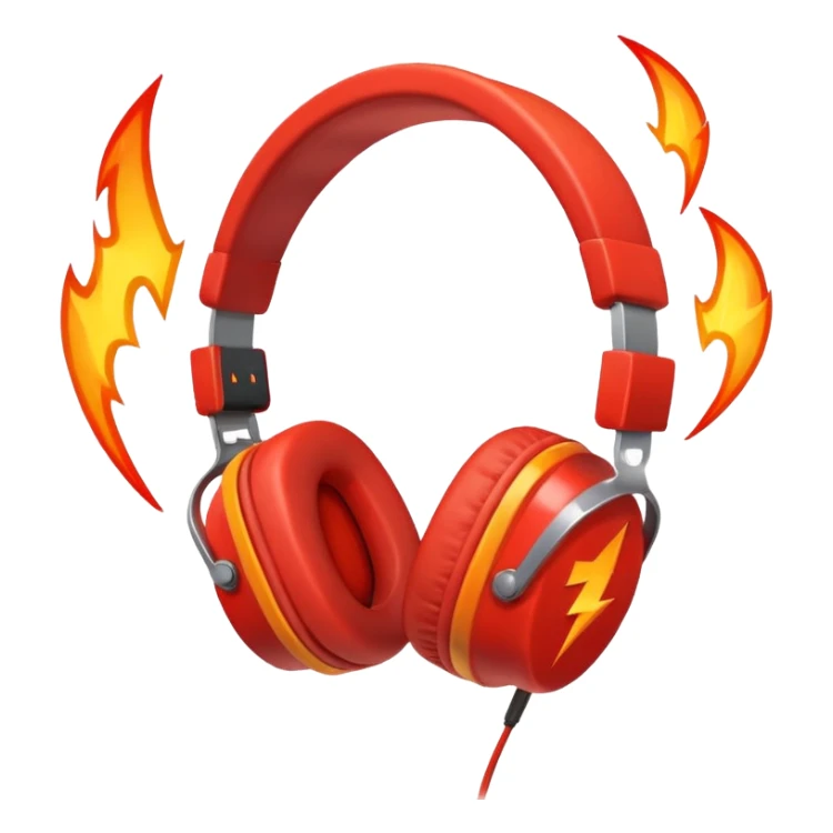 Red fire with orange headphones and background Red lightning bolt sticker