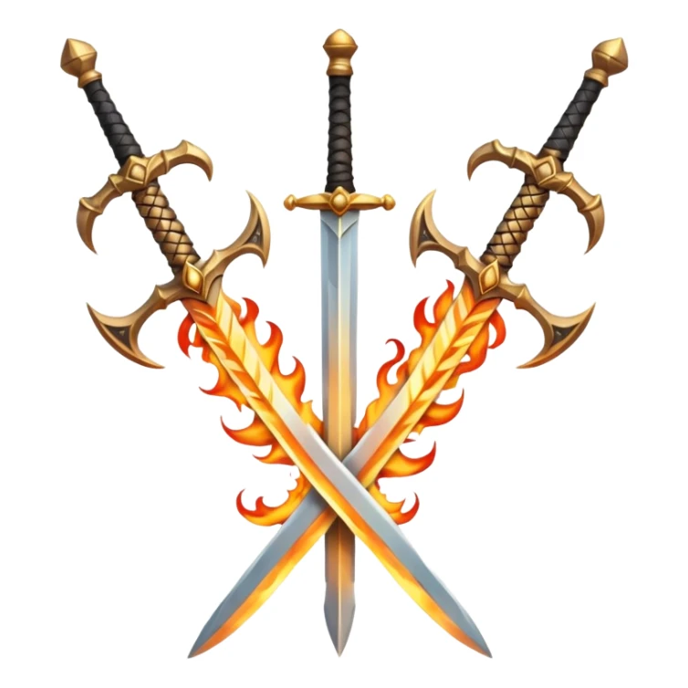 Two powerful on fire fully golden fiery royal crossed swords sticker