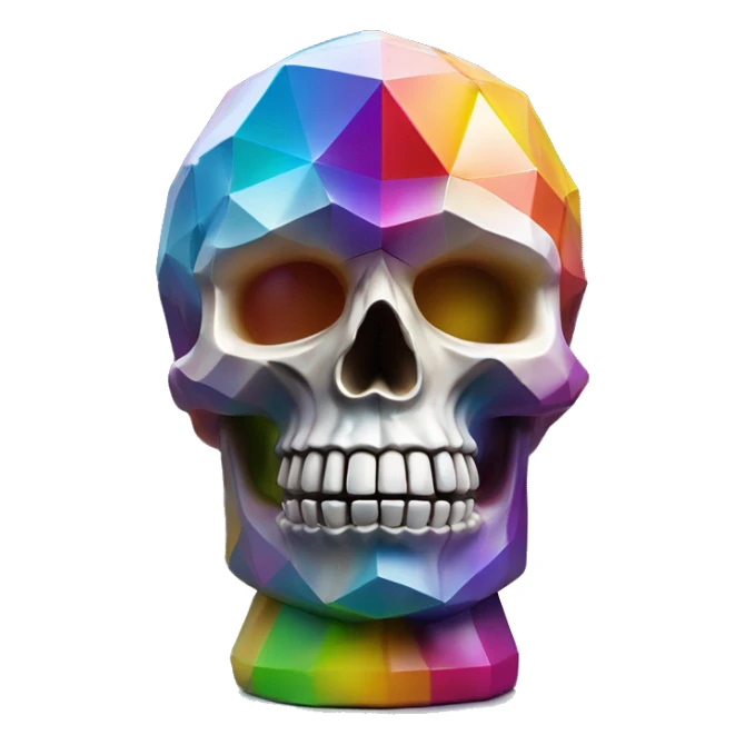 symbolic skull sculpture symbolizing chromatic light with a geometric, faceted design. The bottle is standing upright with angular and baroque features. The vibrant rainbow of colors highlights the sharp edges and planes.  sticker