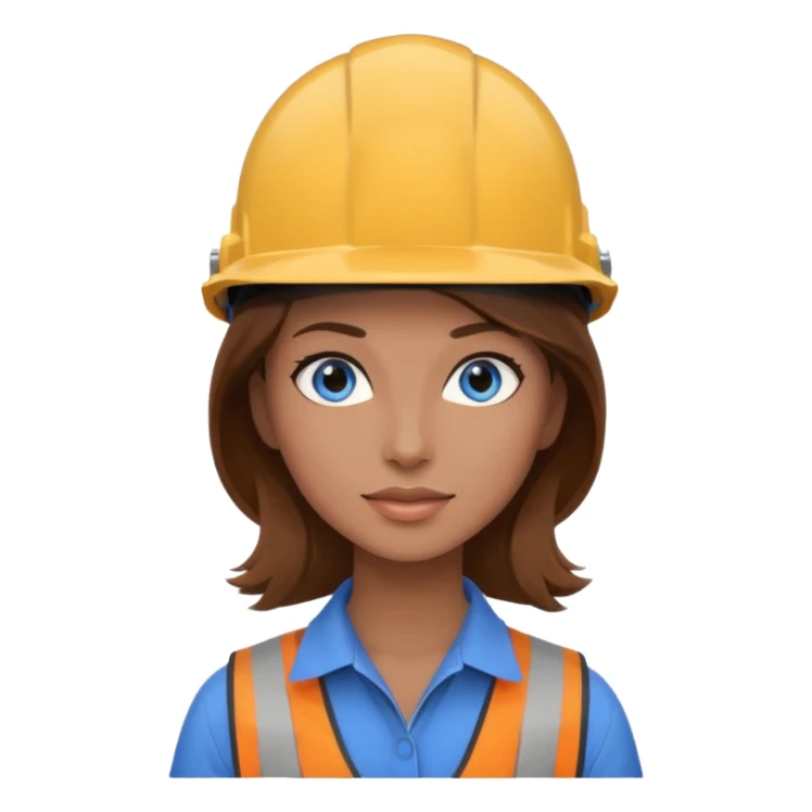 female architect brown hair blue eyes with a helmet sticker