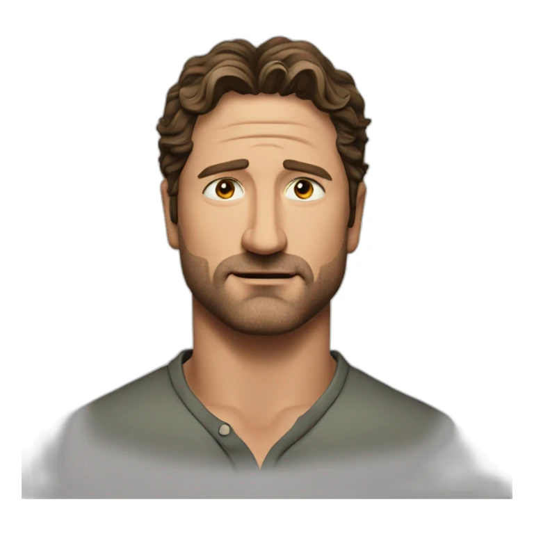 actor gerard butler serious cartoon wearing henley sticker