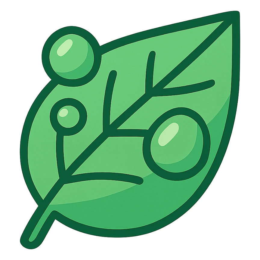 green leaf with water droplets, crisp and vibrant, modern illustration style sticker