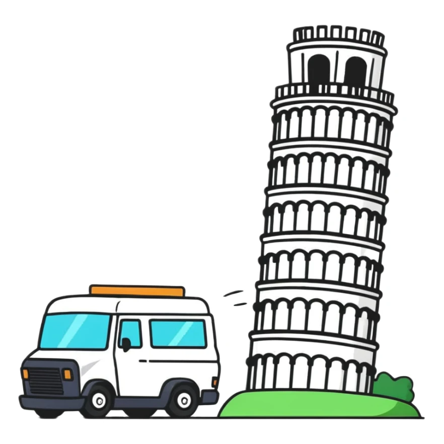 White colour van crashing into Pisa tower sticker
