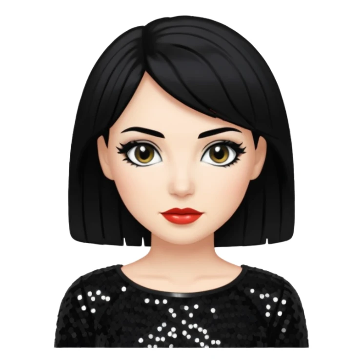 Carol-Anne Moss with black hair, black sequin outfit sticker
