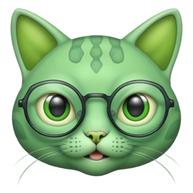green alien cat with no fur, and spectacles sticker