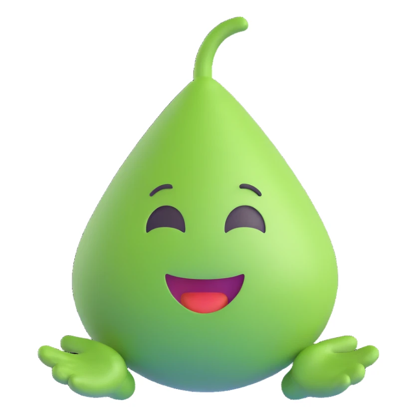 LFG emoji character in light green color, simple style, happy and inviting expression, no text sticker