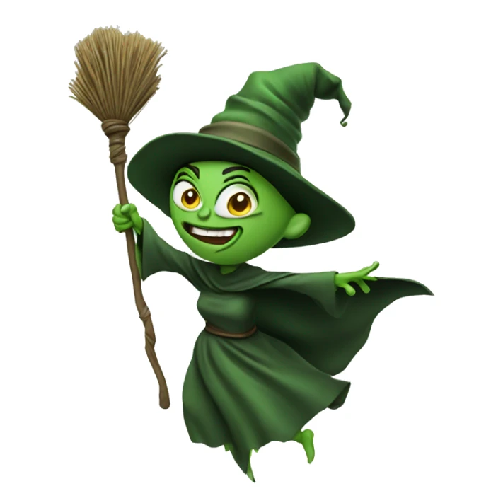 Ugly mad green witch, flying on a broom sticker