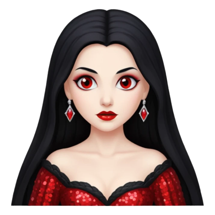 Bride of Dracula with long black hair, red sequin outfit sticker