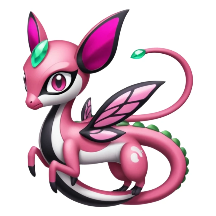 Sparkly glittery feminine girly Magenta, black and white Meloetta-Flygon-Gorebyss-Salazzle-Pokémon-Fakémon-creature-fusion-hybrid sticker