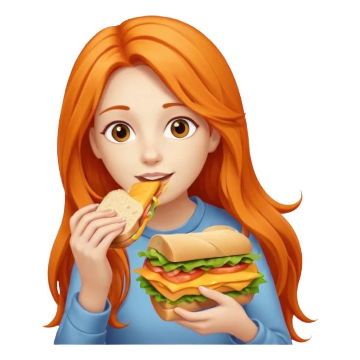 girl with very long orange hair eating a sanduíche  sticker