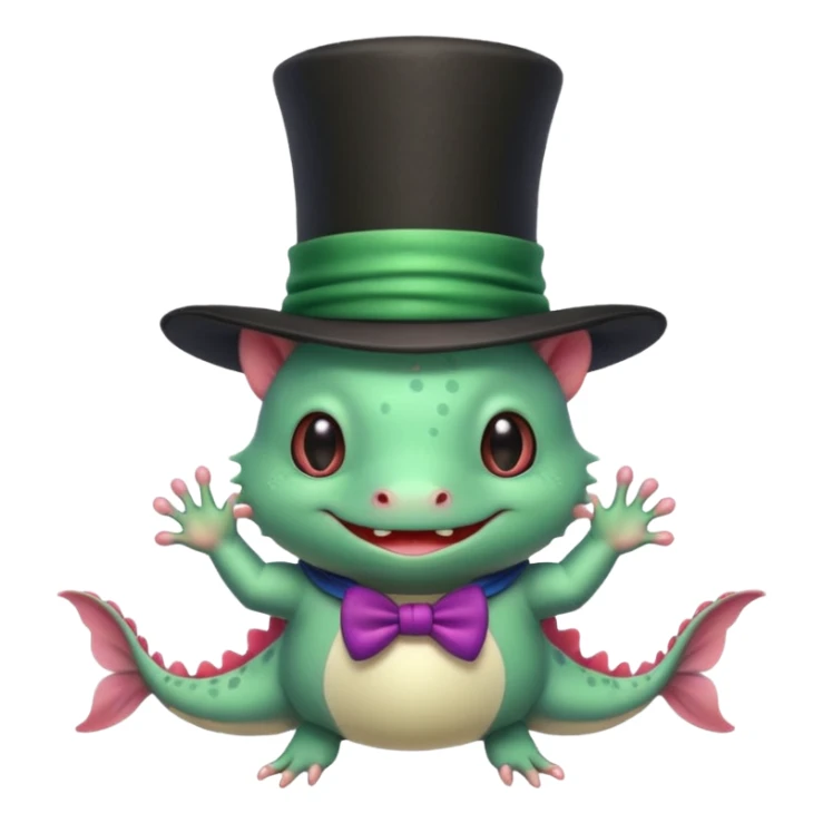 green axolotl with magician hat sticker
