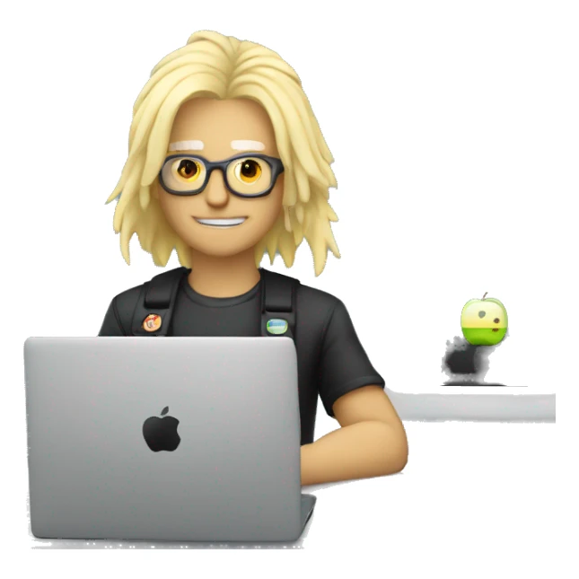 old punk software engineer with bleach blond hair and no glasses with german flag and apple laptop sticker