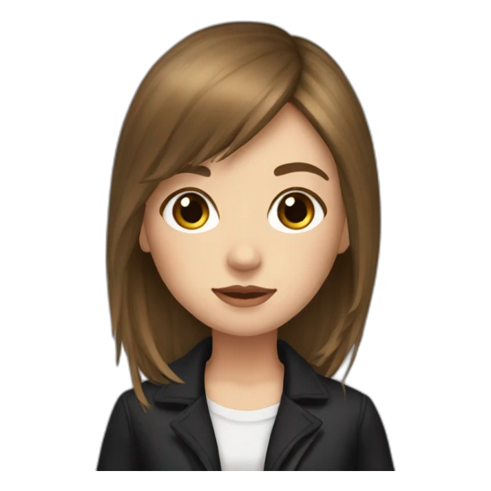 Girl with black jacket , brown long hair ,curtain bangs ,white girl  sticker