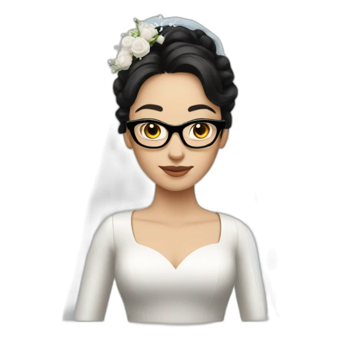 a white bride with black hair and glasses and a long sleeves sticker