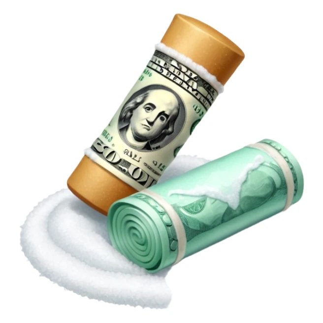 rolled up dollar bill and pile of salt sticker