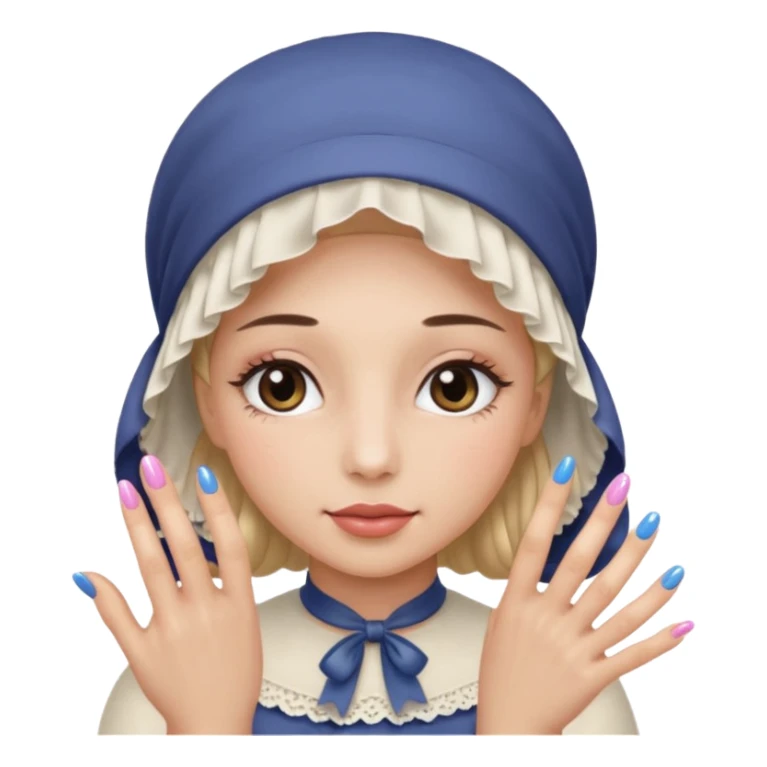 A emoji with a bonnet and lashes and nails sticker