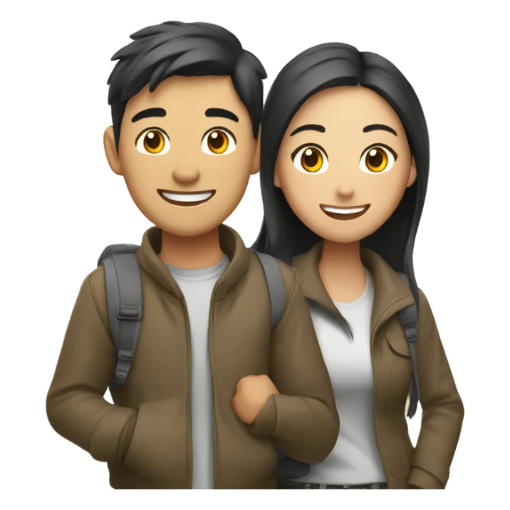 Attractive young  Asian couple excitedly traveling  sticker