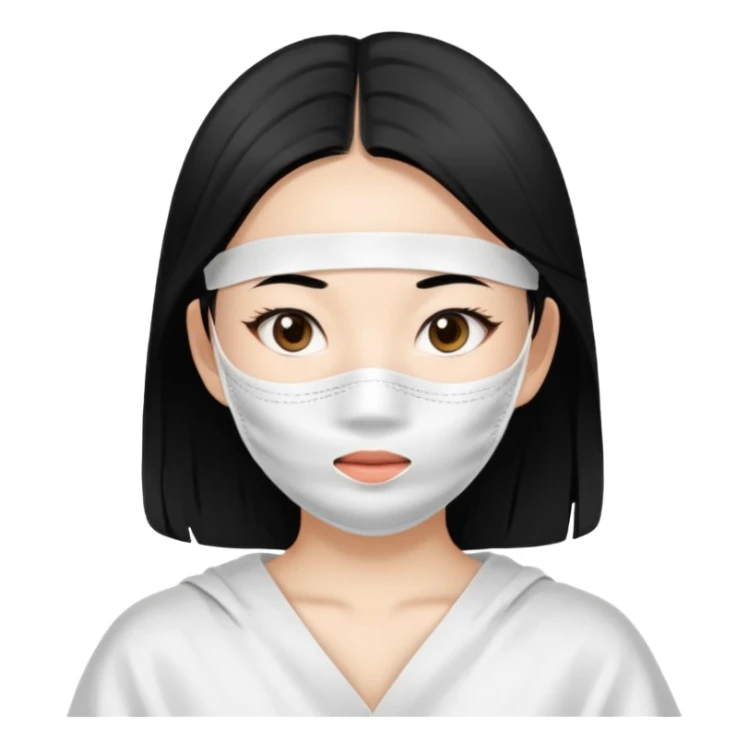 Asian girl with large white sheet mask pack sticker