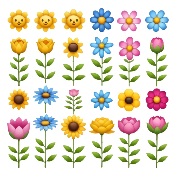Create a set of emoji packs inspired by nature, including blooming flowers, serene landscapes, and wildlife in ultra-detailed textures sticker