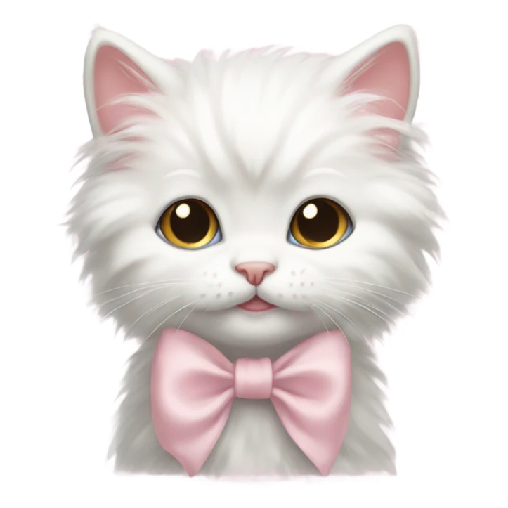 fluffy poofy white kitten light pink bow sticker