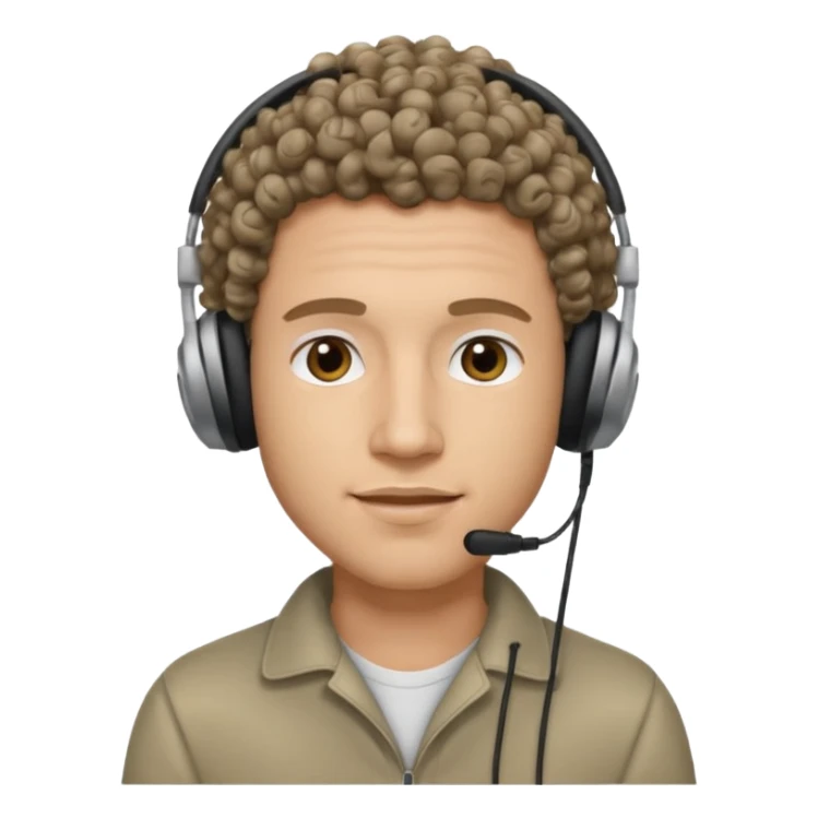 curly hair man wearing headphones no microphone sticker