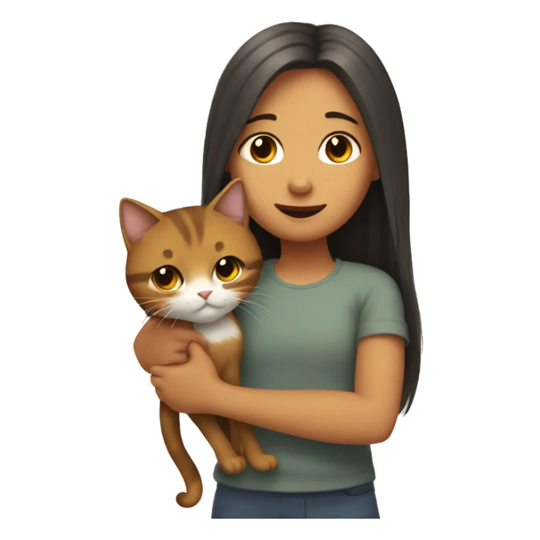 a girl with shoulder-length hair hugs a rusty cat sticker
