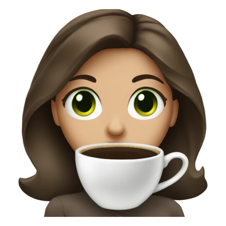 Brunette girl green eyes with coffee sticker
