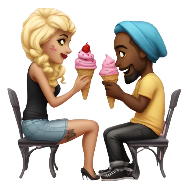 Romantic ice cream date for beautiful tattooed couple sticker