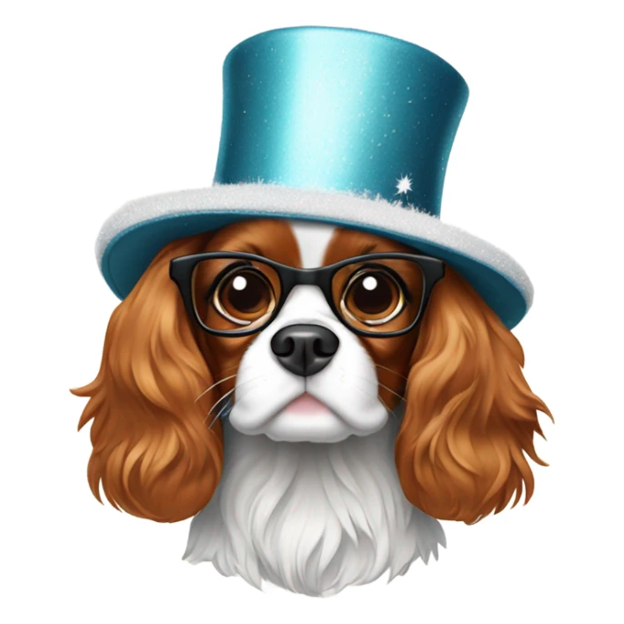Cavalier King Charles spaniel in New Year's Eve hat and glasses  sticker