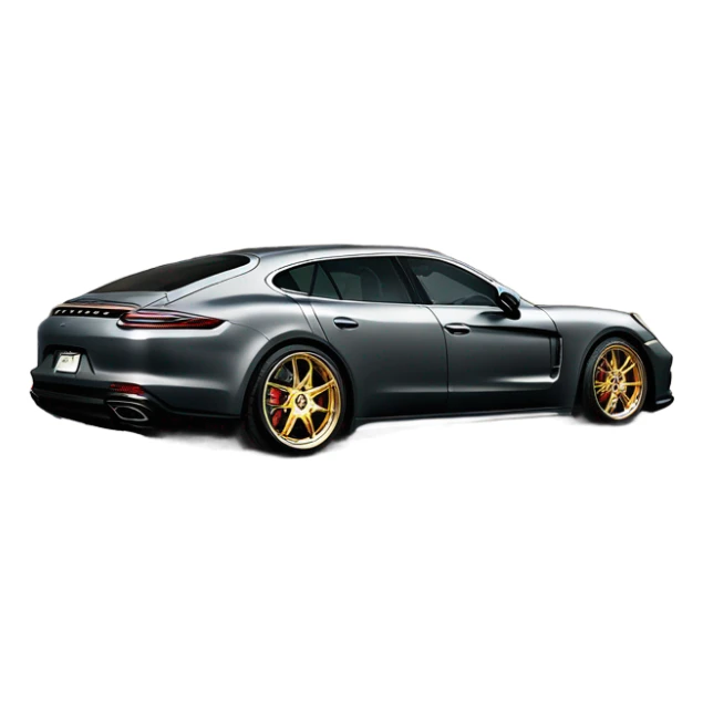 Lava grey Porsche Panamera with gold HRE21 gold wheels sticker