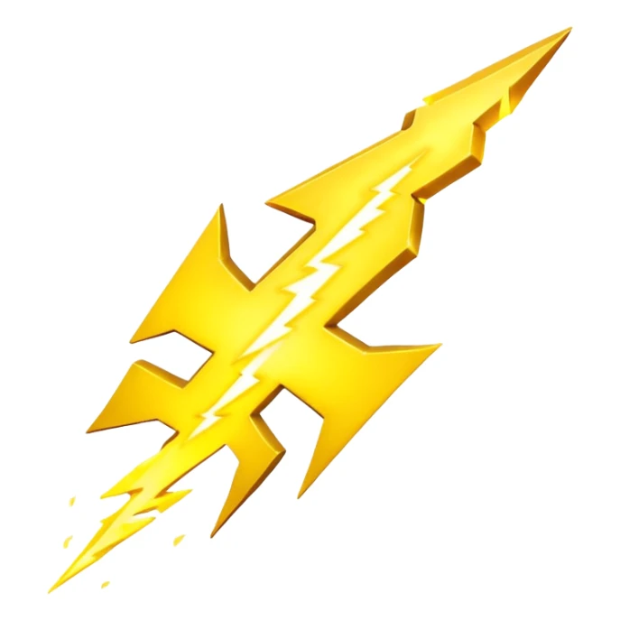 3D render of Lightning Bolt, miniature weather phenomenon, volumetric particle effects, jagged glowing bright yellow plasma strike, elemental energy, emoji style, isolated on white background --v 6.0. sticker