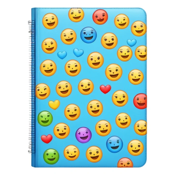 A textbook with emoji words on the cover sticker