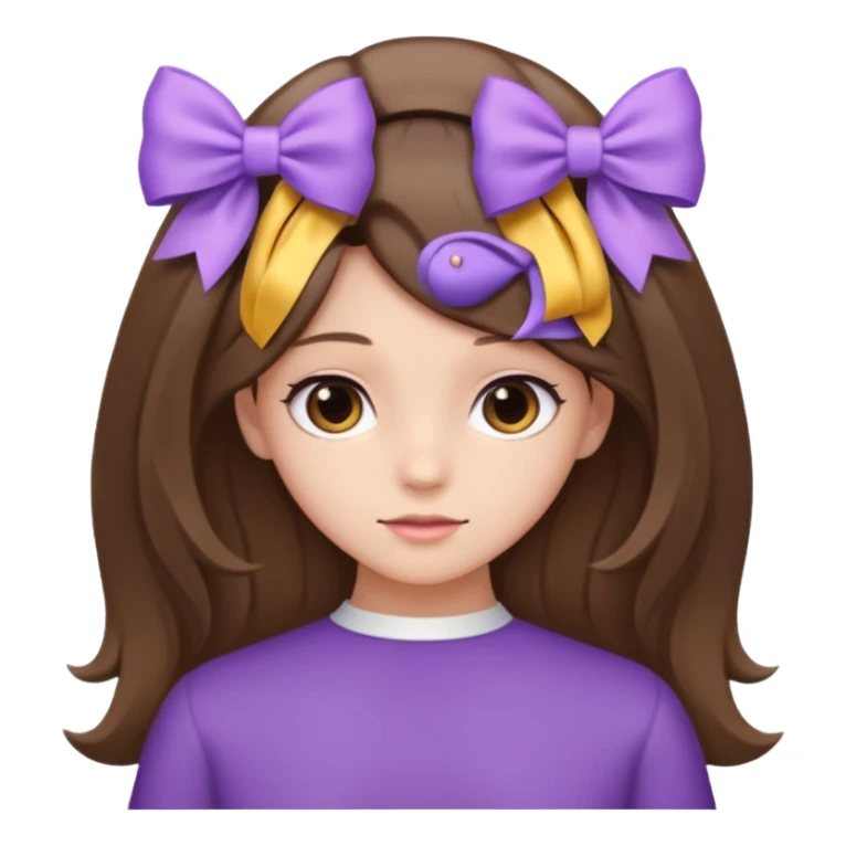 brown open hair from behind with a light purple bow sticker
