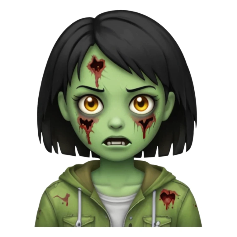 Emoji zombie girl verde com cabelo preto liso  curto sticker