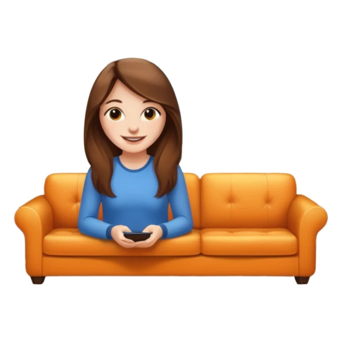 beautiful girl with long brown hair constructing new lounge room area with flat screen tv and couch sticker