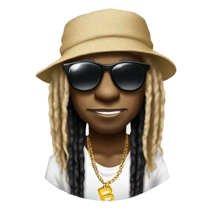 Lil Wayne:

A laid-back icon with oversized shades, layered chains, tattoos, diamond grill, and long blond dreads under a backward cap. Cool, confident, and effortlessly stylish. sticker