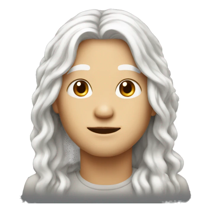 round face with long white hair 50 age sticker