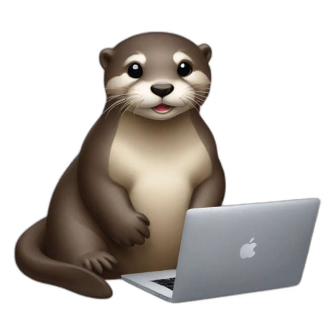 female otter lean against a pillow and use a macbook sticker