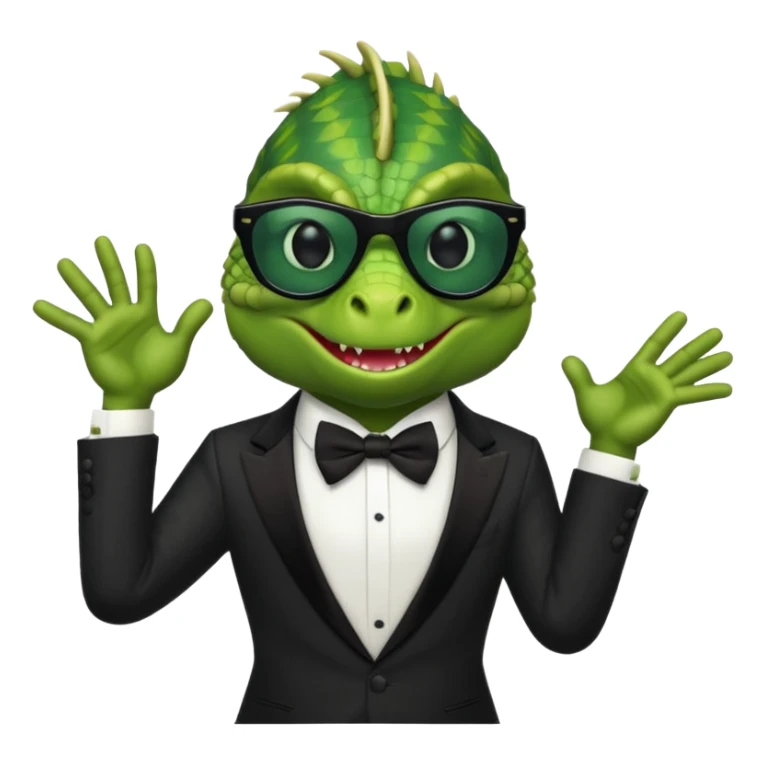 capitalist iguana banker in tuxedo and black sunglasses dancing sticker