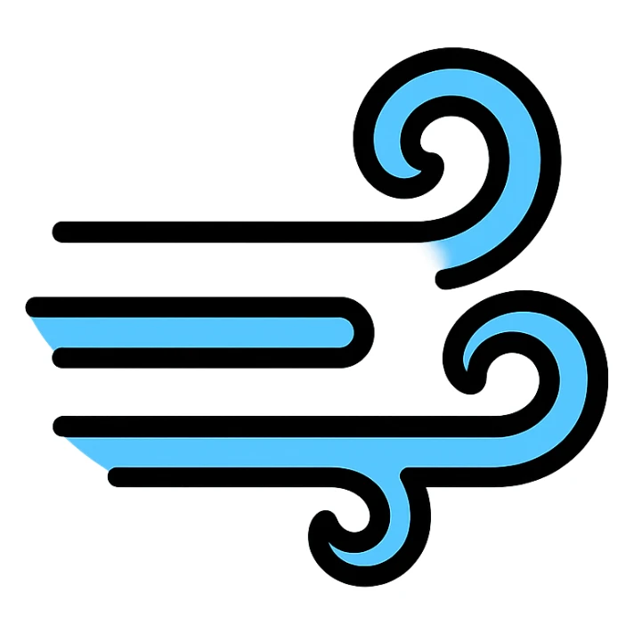 wind depicted as dynamic blue lines in a modern flat icon style sticker