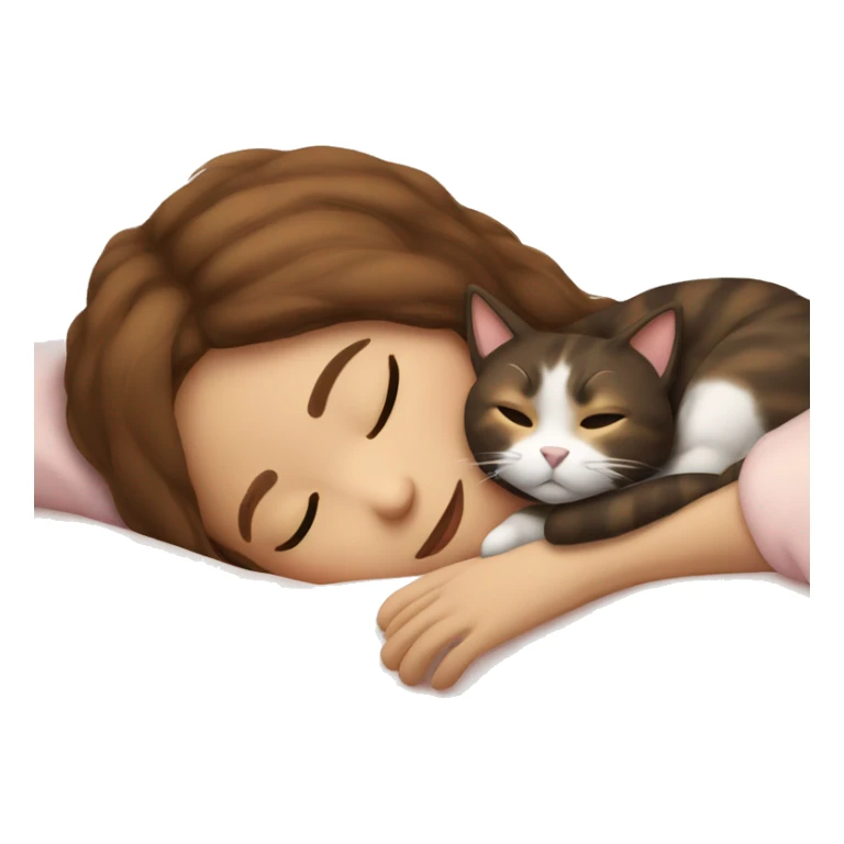sleeping girl brown hair laying next to Calico cat sticker
