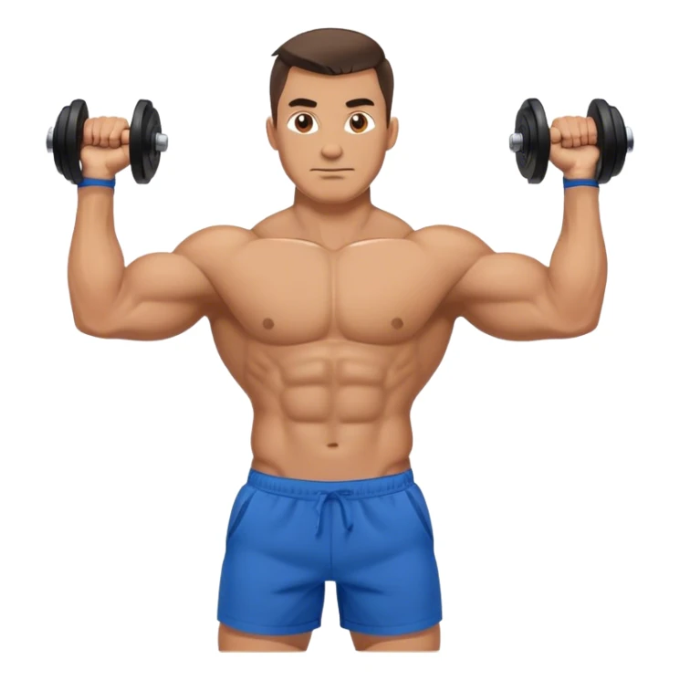 strong man with blue shorts holding kettlebell sticker