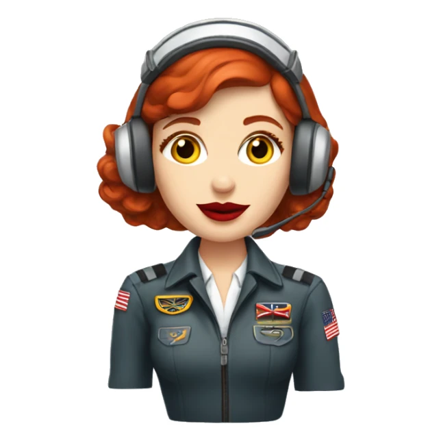 Redhead American pilot girl with red lips with airplane pilot headset   sticker