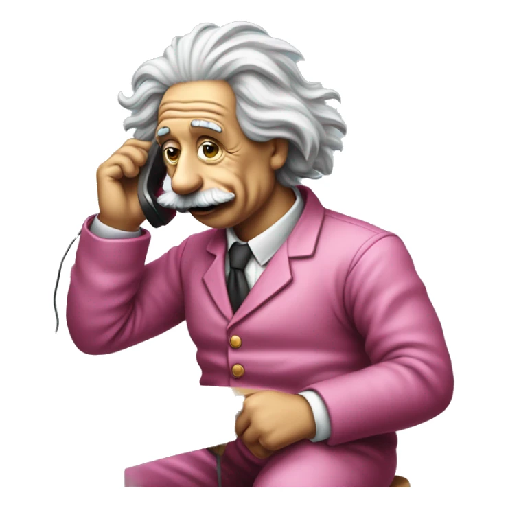 Albert Einstein in simpson style dressed as camrom pink outfit making a phone call on a flip phon  sticker