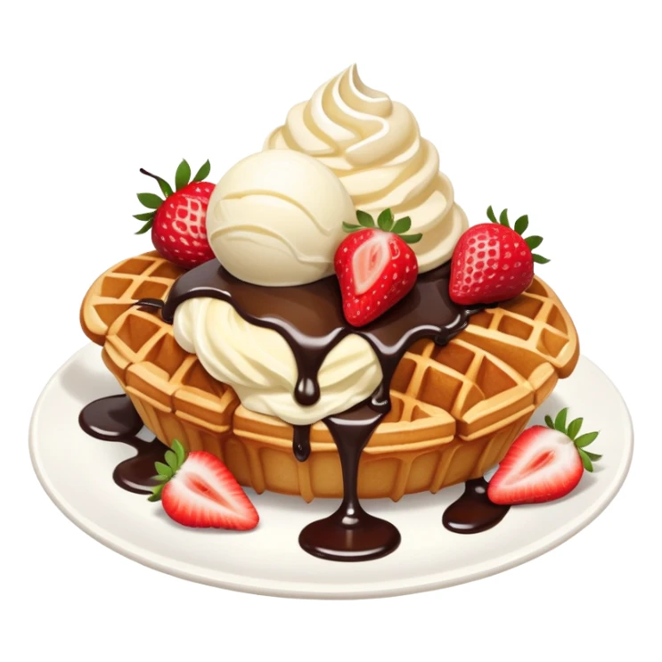 Croffle (croissant waffle) with ice cream and strawberry sticker