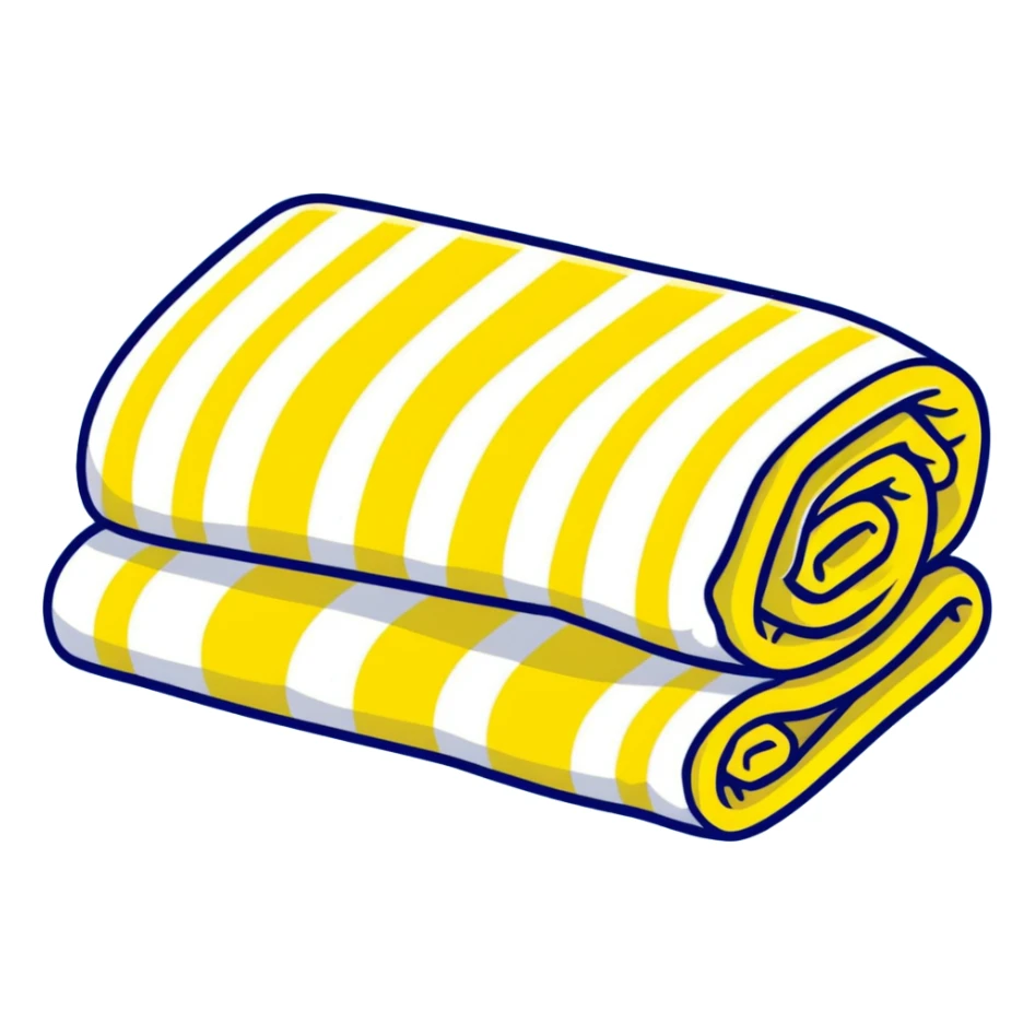 a yellow and ivory horizontal striped cozy towel, partially rolled sticker