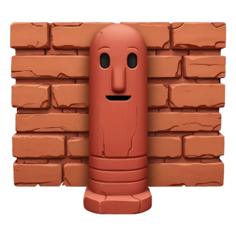 Ancient erect penis statue, made of layered bricks, with no face sticker